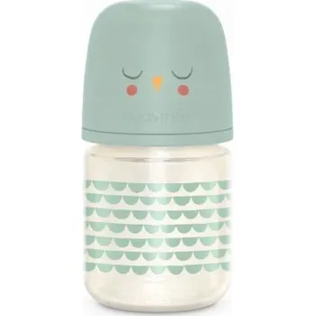 Kojenecká láhev Suavinex 307826-SKLENĚNÁ LAHEV 120ML/FYZIOLOGICKÝ SUDÍK SX PRO POMALÝ PRŮTOK/MÁTOVÁ SOVA/BONHOMIA