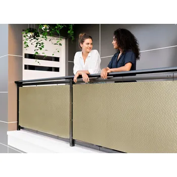 Krycí plachta Balkonová zástěna PREMIUM 90x700 cm, ratanový vzor béžová, 240g/m2 MyBestHome Vysoká gramáž 240 g/m2