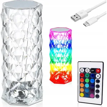 Lampička Křišťálová noční lampa LED diamantová růže dotyková Diamond RGB dálkový ovladač