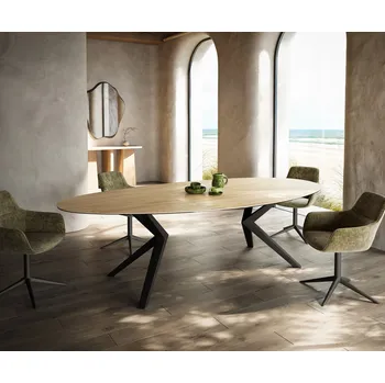 Jídelní stůl DELIFE Jídelní stůl Edge oválný 280x130 keramika Laminam® Sabbia dubová Zenthara hranatý kov černý