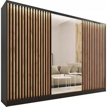 Šatní skříň Šatní skříň INSULAR 3D 280 se zrcadlem, černý mat/dub