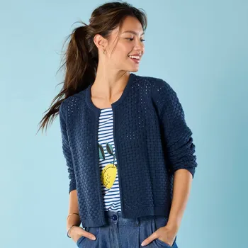 Dámský svetr Krátký kardigan se vzorem, pro menší postavu indigo 50