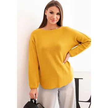 Dámský svetr Dámský svetr z viskózy s dlouhým rukávem a kulatým výstřihem hořčicový UNI