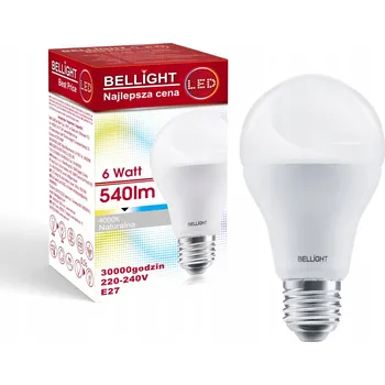 Žárovka LED ŽÁROVKA A60 6W = 40W 4000K 230V E27 BELLIGHT 1350lm NEUTRÁLNÍ BÍLÁ