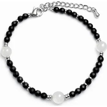 Náramek Dámský náramek černý křemen měsíční kámen ocel 316L