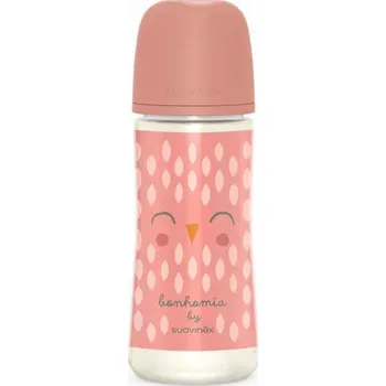 Kojenecká láhev Suavinex 307837-LAHEV 360ML/FYZIOLOGICKÝ SUDÍK SX PRO VELKÝ PRŮTOK/SOVA RŮŽOVÁ/BONHOMIA