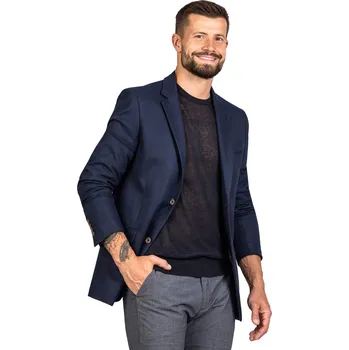 Pánský svetr FERATT Lněný svetr RAUL tmavě modrý Velikost: XL