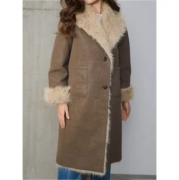 Dámské oblečení Sinsay - Dlouhý kabát s umělým kožíškem - tmavě hnědá - 170GZ-89M - 170GZ-89M-XXL