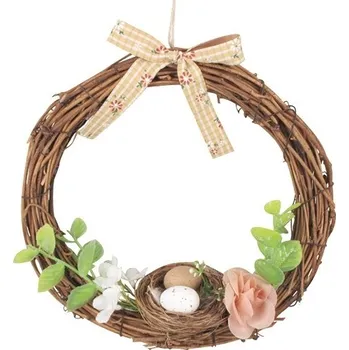 Věnec s hnízdem a hnědou mašlí 20 cm