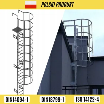 Žebřík NOUZOVÝ ŽEBŘÍK S OCHRANNÝM KOŠEM A PLOŠINOU 3,1 M, POZINKOVANÝ POZINK