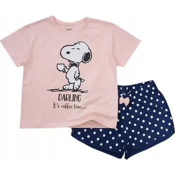 Dívčí pyžamo SNOOPY Dívčí pyžamo s krátkým rukávem růžové, kraťasy tmavě modré s puntíky, velikost 134 D050X