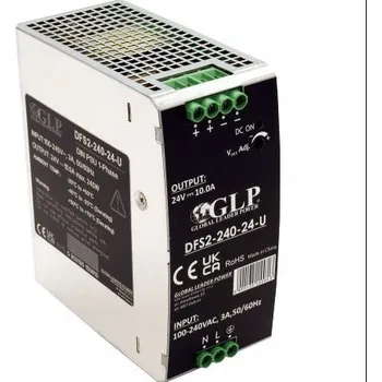 spínaný zdroj GLP: 24V/10A/240W Napájecí zdroj na DIN lištu, kovové pouzdro, PFC, Vstupní napětí = 85-264VAC / 120-370VDC