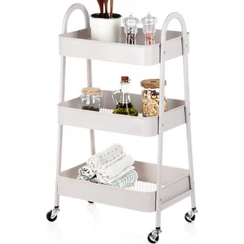 regál REGÁL NA KOLEČKÁCH VOZÍK KUCHYŇSKÝ KOUPELNOVÝ KOVOVÝ 3-PATROVÝ BÉŽOVÝ
