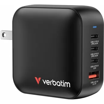 Verbatim Nabíječka GaN USB 3.0, USB C, šedá, 100 W, vyměnitelné konektory C, G, A
