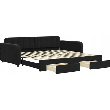 Pohovka Černá rozkládací pohovka 2v1 se zásuvkami, 223 x 110 x 71 cm