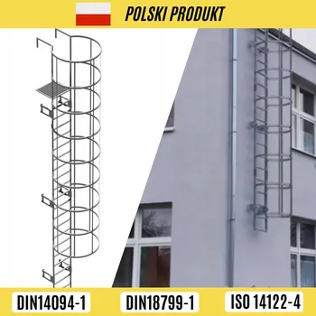 Žebřík NOUZOVÝ ŽEBŘÍK S OCHRANNÝM KOŠEM A PLOŠINOU 6,6 M, POZINK