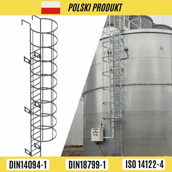 Žebřík OCELOVÝ NOUZOVÝ ŽEBŘÍK S OCHRANNÝM KOŠEM 3,6 M, LAKOVANÝ