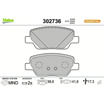 Brzdová destička Sada brzdových destiček, kotoučová brzda VALEO 302736