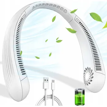 Domácí ventilátor PŘENOSNÝ VENTILÁTOR NA KRK, USB NABÍJENÍ - BÍLÝ