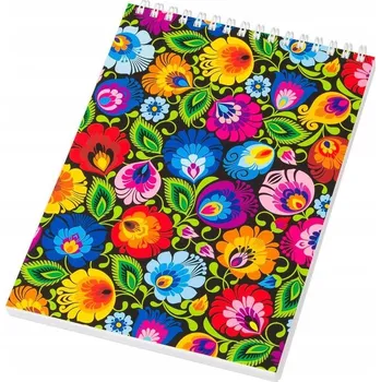 Zápisník NOTES NA SPIRÁLE A5 - FOLKLÓRNÍ MOTIV ŁOWICZ - ČERNÝ