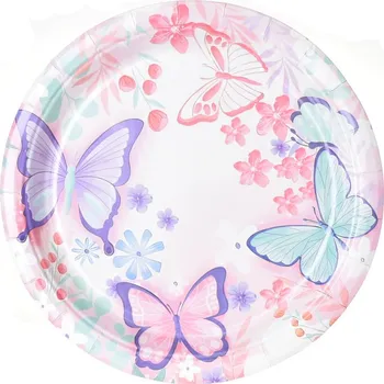 Talíř Talířky na jedno použití růžové motýlci 23cm OSLAVA PÁRTY DĚTI motýlci 6 Ks