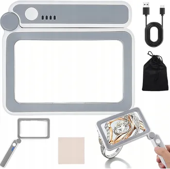 RUČNÍ LUPA 4X SKLO ZVĚTŠOVACÍ S LED PODSVÍCENÍM PRO ČTENÍ USB