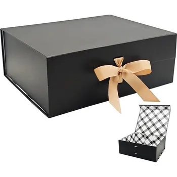 Úložný box Velká černá dárková krabička 33,5x27x12,5cm, prémiová dárková krabička s magnetickým víkem a stuhou