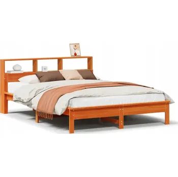 Postel Postel s regálem, borovice, voskovaný hnědý, 220,5 x 132 x 80 cm