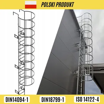 Žebřík ŽEBŘÍK ÚNIKOVÝ OCELOVÝ S OCHRANNÝM KOŠEM 3,1M LAKOVANÝ