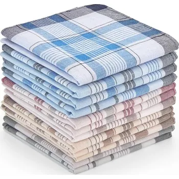 Látkový kapesník 12x KLASICKÉ PÁNSKÉ KAPESNÍKY DO NOSU, BAVLNĚNÉ