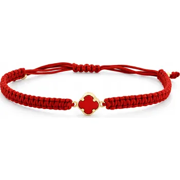 Náramek Zlatý provázkový náramek 585 červený provázek s čtyřlístkem