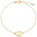 Zlatý dámský náramek 585 se dvěma spojenými srdíčky a bílou zirkon