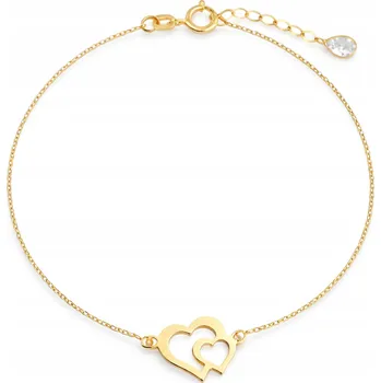 Náramek Zlatý dámský náramek 585 se dvěma spojenými srdíčky a bílou zirkon