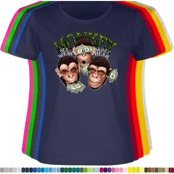 Dámské tričko damske-levne-bavlnene-tricko-digitalni-potisk-opice-penize Barva: Navy - tmavě modrá, velikost: M