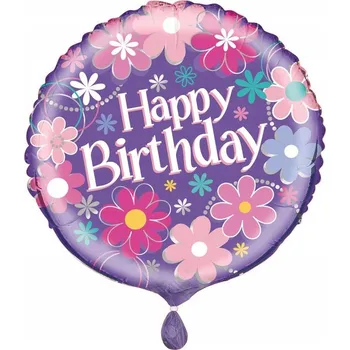 Balónek Fóliový balón Happy Birthday květiny 45cm