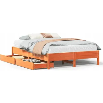 Postel Rám postele borovice s šuplíky, voskovaný hnědý, 205,5 x 125,5 x 36,5 cm