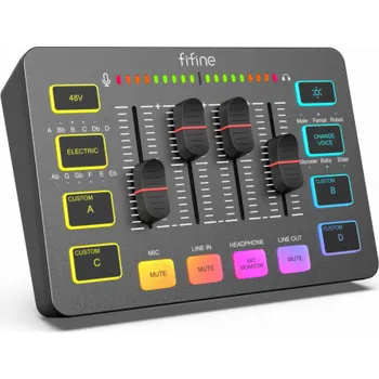 Hi-Fi komponenty Fifine Zvuková karta SC3, černá, USB mixážní pult s RGB XLR, 2 kanály