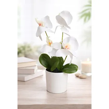 umělá květina Umělá bílá orchidej v květináči 26 cm, realistická dekorativní květina
