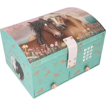 Zahradní dekorace Depesche- CatLove 13612 Miss Melody-velká tyrkysová, s motivem koně a růžovým zlatem, šperkovnice s