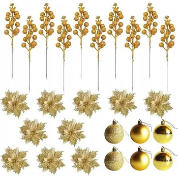 Vánoční dekorace Vánoční ozdoby na stromeček Sada 26 kusů Zlatá barva