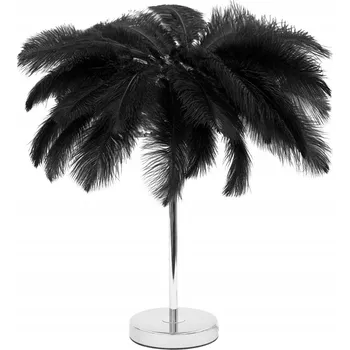 Stojací lampa STOJACÍ LAMPA PEŘÍ 60cm STŘÍBRNÁ ČERNÁ KOVOVÁ STÍNIDLO Z PEŘÍ
