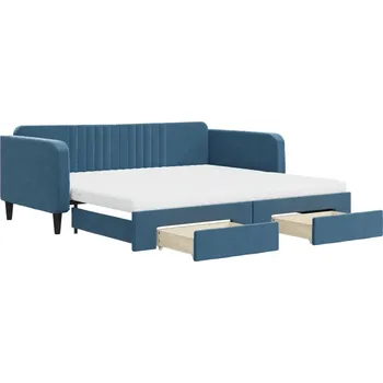 Pohovka Rozkládací lehátko-pohovka modrá se zásuvkami, rozměry 223 x 110 x 75 cm