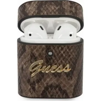 Pouzdro na mobilní telefon Guess Ochranný kryt GUACA2PUSNSMLBR Python Collection pro AirPods 1/2 hnědý
