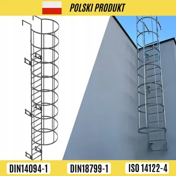 Žebřík ŽEBŘÍK ÚNIKOVÝ OCELOVÝ S OCHRANNÝM KOŠEM 4,6M LAKOVANÝ