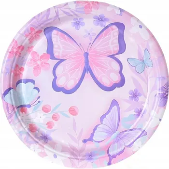 Talíř Talířky na jedno použití růžové motýlci 18 cm 6 ks OSLAVA PÁRTY DĚTI motýl