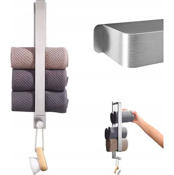 Věšák SAMOLEPICÍ VĚŠÁK NA NEREZOVÁ OCEL 43,5 CM S HÁČKY STŘÍBRNÝ