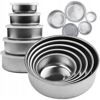 Kuchyňská mísa z nerezové oceli, gastro kvalita, misky s víčky, 5 KUSŮ