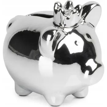 Pokladnička KERAMICKÁ POKLADNIČKA STŘÍBRNÁ ZRCADLOVÁ DEKORAČNÍ JAKO DÁREK PRO DĚTI