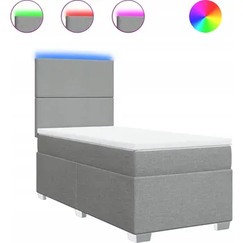 Postel Kontinentální postel s LED osvětlením, světle šedá, 200 x 90 x 140,5/150,5 cm