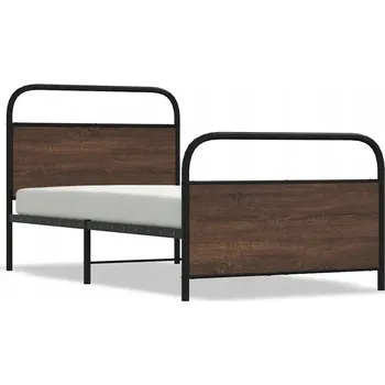 Postel Kovový rám postele hnědý dub 196 x 95 x 100 cm s čelem